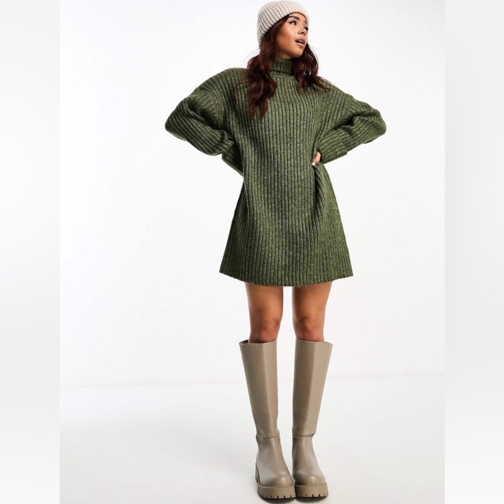 ASOS Green Turtleneck Dolman Sleeve Sweater Dress